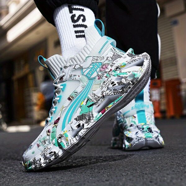Shock-Absorbing Breathable Graffiti Blade Sneakers – Men's Lace-Up Running Shoes - Image 53