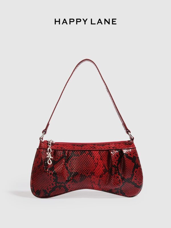 HAPPY LANE Red Snake Pattern Shoulder Bag – Stylish Synthetic Leather Underarm Purse with Zipper Closure - Image 11
