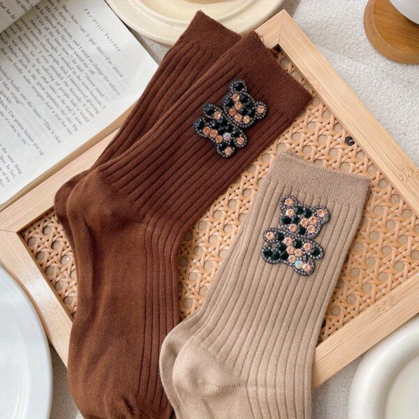 6 Pairs Rhinestone Ins Design Fashionable Mid Tube Socks with Personality and Versatility for All Seasons - Image 5