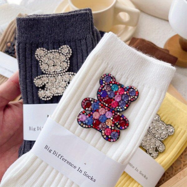 6 Pairs Rhinestone Ins Design Fashionable Mid Tube Socks with Personality and Versatility for All Seasons