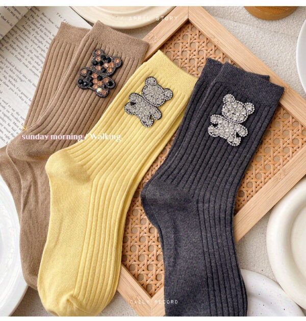 6 Pairs Rhinestone Ins Design Fashionable Mid Tube Socks with Personality and Versatility for All Seasons - Image 7