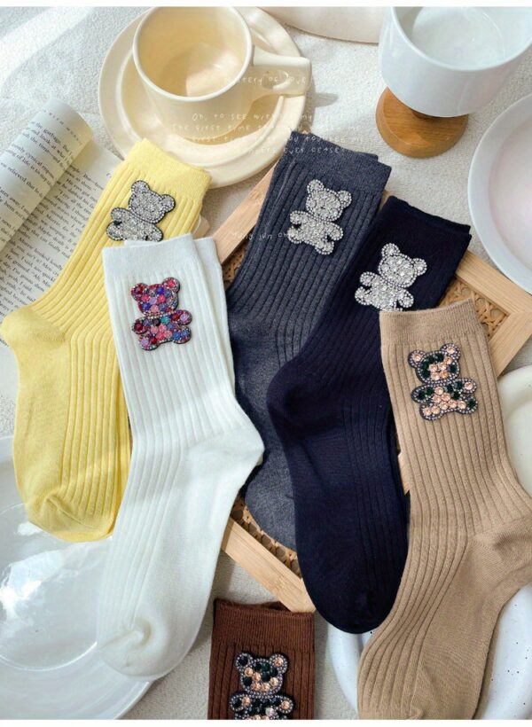 6 Pairs Rhinestone Ins Design Fashionable Mid Tube Socks with Personality and Versatility for All Seasons - Image 9