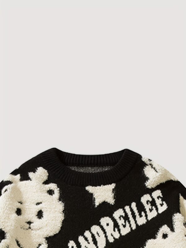 Men's Casual Knitted Sweater - Cute Dragon Pattern, Mid Stretch Crew Neck Pullover for Fall/Winter, Warm & Soft - Image 4
