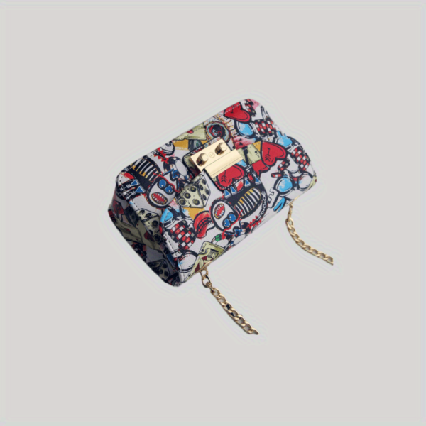 Elegant Heart Graffiti Crossbody Bag – Buckle Closure & Chain Strap for Women - Image 11
