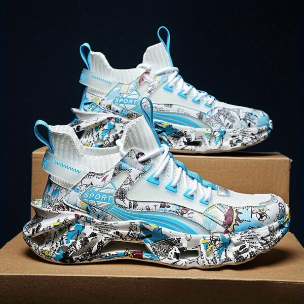 Shock-Absorbing Breathable Graffiti Blade Sneakers – Men's Lace-Up Running Shoes - Image 28