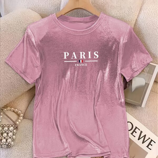 Women’s Champagne Paris Graphic T-Shirt – Casual Round Neck, Sparkle Princess Design, Machine Washable, Perfect for Spring/Summer/Fall - Image 12
