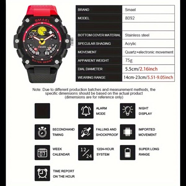 SMAEL Outdoor Sports Watch – Racing Dashboard Design, LED Stopwatch & Quartz Movement – For Men & Women - Image 4