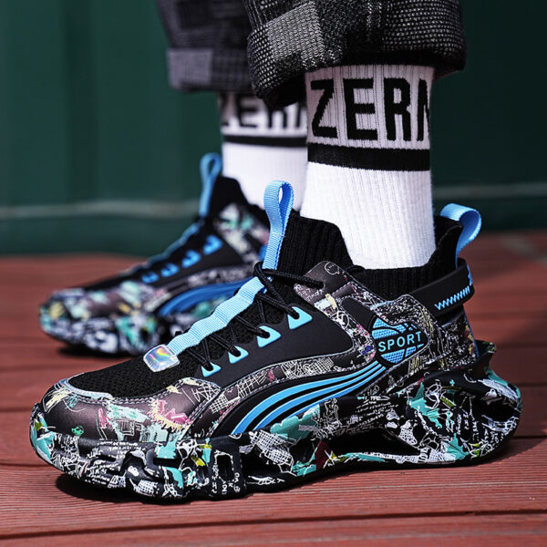 Shock-Absorbing Breathable Graffiti Blade Sneakers – Men's Lace-Up Running Shoes - Image 47