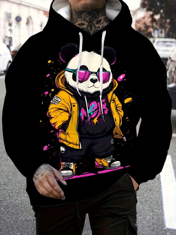 Men's Casual Hooded Sweatshirt - 3D Panda Print, 100% Polyester, Slight Stretch, Fall/Winter Fashion