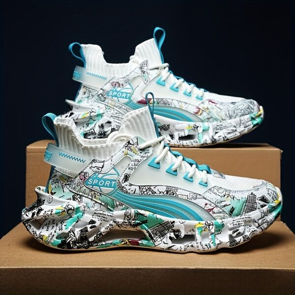 Shock-Absorbing Breathable Graffiti Blade Sneakers – Men's Lace-Up Running Shoes - Image 13