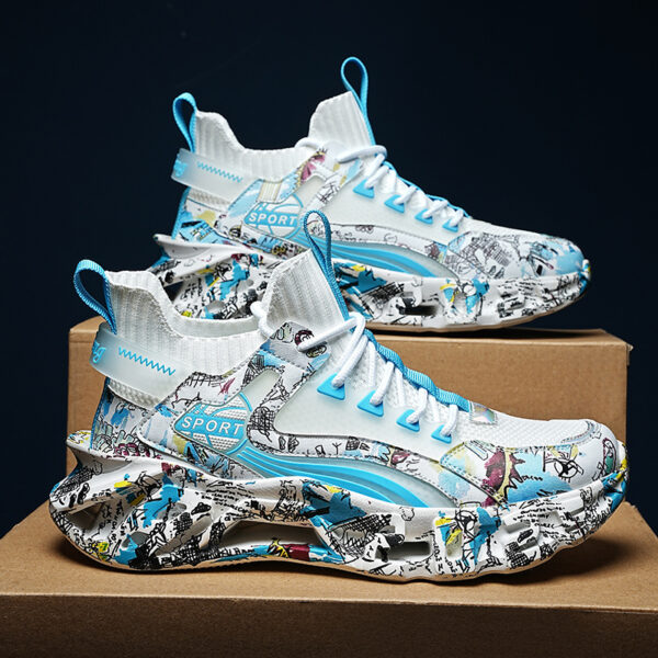 Shock-Absorbing Breathable Graffiti Blade Sneakers – Men's Lace-Up Running Shoes - Image 36