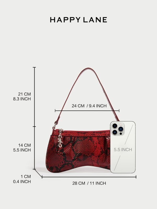 HAPPY LANE Red Snake Pattern Shoulder Bag – Stylish Synthetic Leather Underarm Purse with Zipper Closure - Image 14