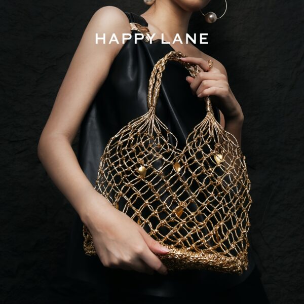 HAPPY LANE Luxurious Golden Mesh Tote Bag – Stylish Sequin Shoulder & Handbag for Women