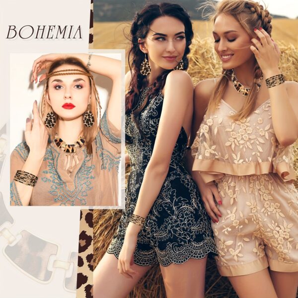 4 Pcs Leopard Print Jewelry Set – Alloy Earrings, Bracelet, Necklace with Tassel Pendant, Stylish Accessories for Daily Wear - Image 7