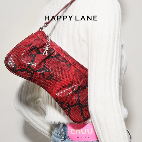 HAPPY LANE Red Snake Pattern Shoulder Bag – Stylish Synthetic Leather Underarm Purse with Zipper Closure - Image 4