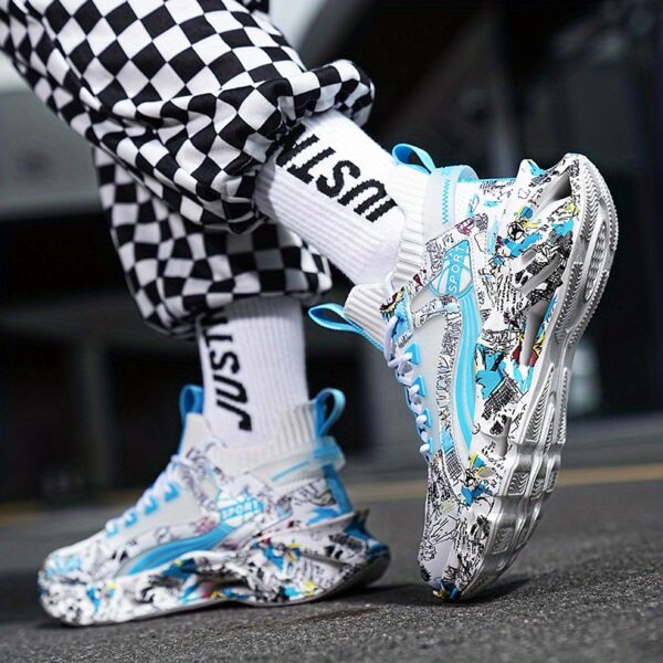 Shock-Absorbing Breathable Graffiti Blade Sneakers – Men's Lace-Up Running Shoes - Image 51