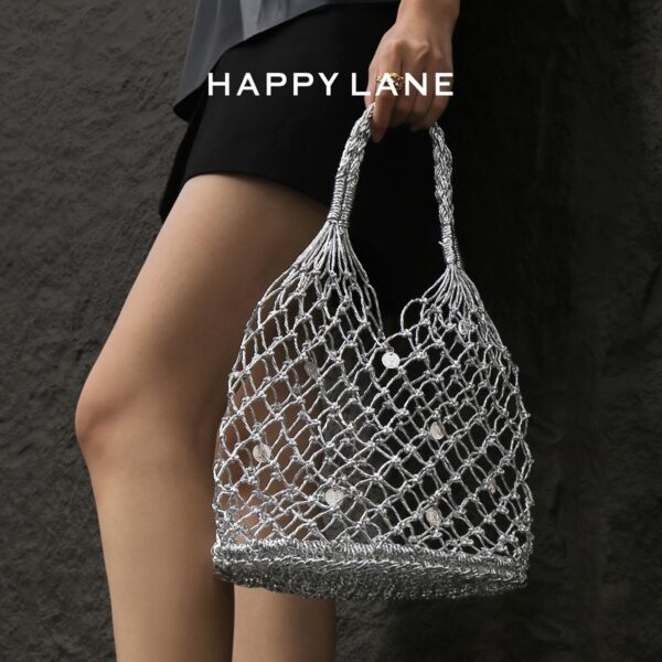 HAPPY LANE Luxurious Golden Mesh Tote Bag – Stylish Sequin Shoulder & Handbag for Women - Image 3