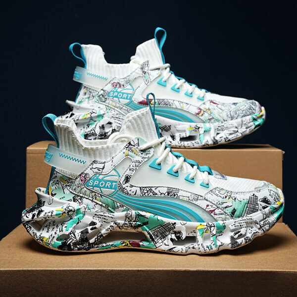 Shock-Absorbing Breathable Graffiti Blade Sneakers – Men's Lace-Up Running Shoes - Image 20