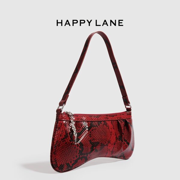 HAPPY LANE Red Snake Pattern Shoulder Bag – Stylish Synthetic Leather Underarm Purse with Zipper Closure - Image 7