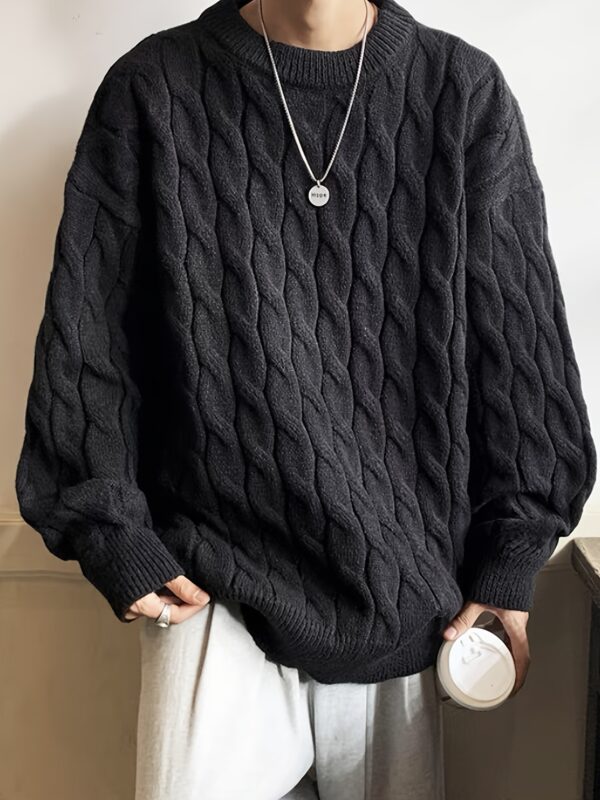 Plus Size Men's Crew Neck Sweater - Comfortable & Stretchy Winter Knit Top