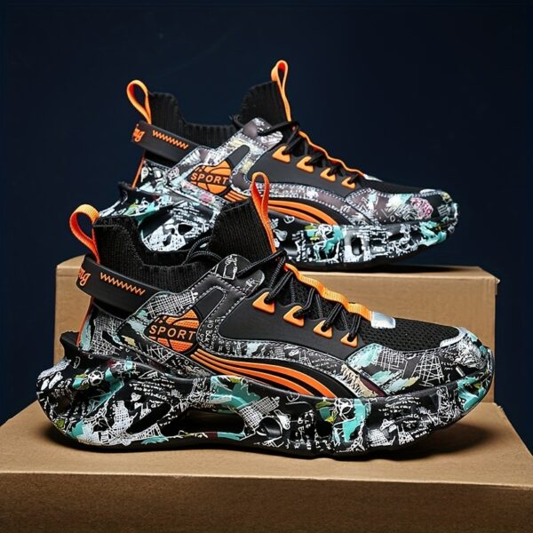 Shock-Absorbing Breathable Graffiti Blade Sneakers – Men's Lace-Up Running Shoes