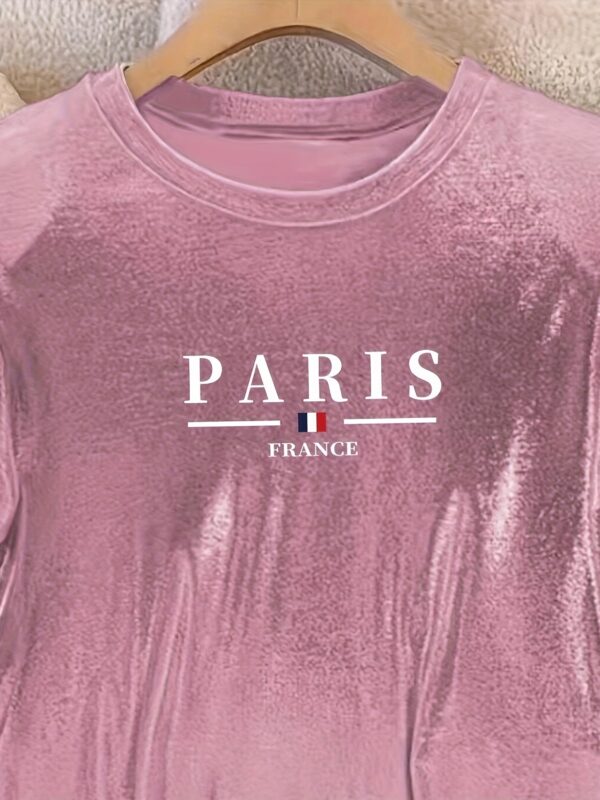 Women’s Champagne Paris Graphic T-Shirt – Casual Round Neck, Sparkle Princess Design, Machine Washable, Perfect for Spring/Summer/Fall - Image 5