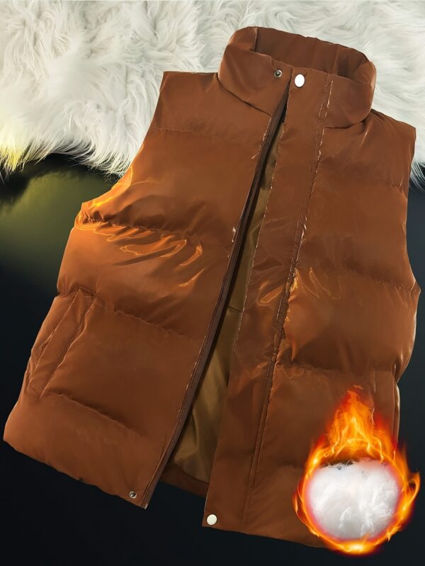 Men's Winter Sleeveless Vest with Thick Fleece Lining, Warm Stand Collar Zip-Up Jacket with Pockets - Perfect for Fall & Winter Comfort - Image 3