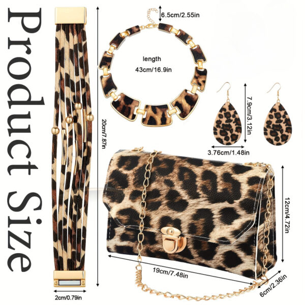 4 Pcs Leopard Print Jewelry Set – Alloy Earrings, Bracelet, Necklace with Tassel Pendant, Stylish Accessories for Daily Wear - Image 6