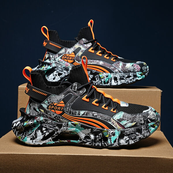 Shock-Absorbing Breathable Graffiti Blade Sneakers – Men's Lace-Up Running Shoes - Image 27