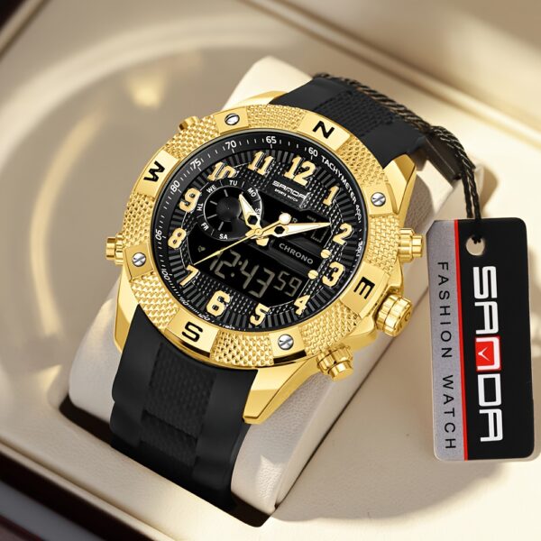SANDA Men's Sports Watch – Analog Digital Quartz with LED Display