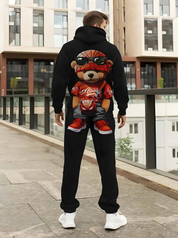 Lightweight Men's Sportswear Set - Bear Print Hoodie & Joggers, Comfortable & Machine Washable - Image 2
