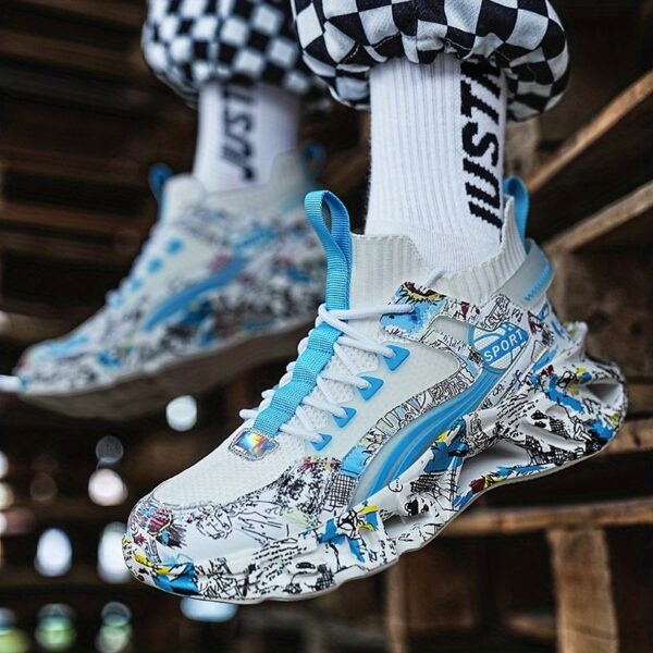 Shock-Absorbing Breathable Graffiti Blade Sneakers – Men's Lace-Up Running Shoes - Image 50