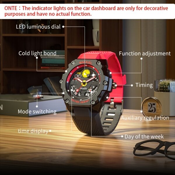 SMAEL Outdoor Sports Watch – Racing Dashboard Design, LED Stopwatch & Quartz Movement – For Men & Women - Image 15