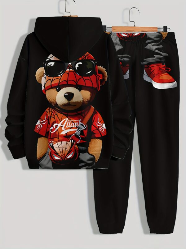 Lightweight Men's Sportswear Set - Bear Print Hoodie & Joggers, Comfortable & Machine Washable - Image 4