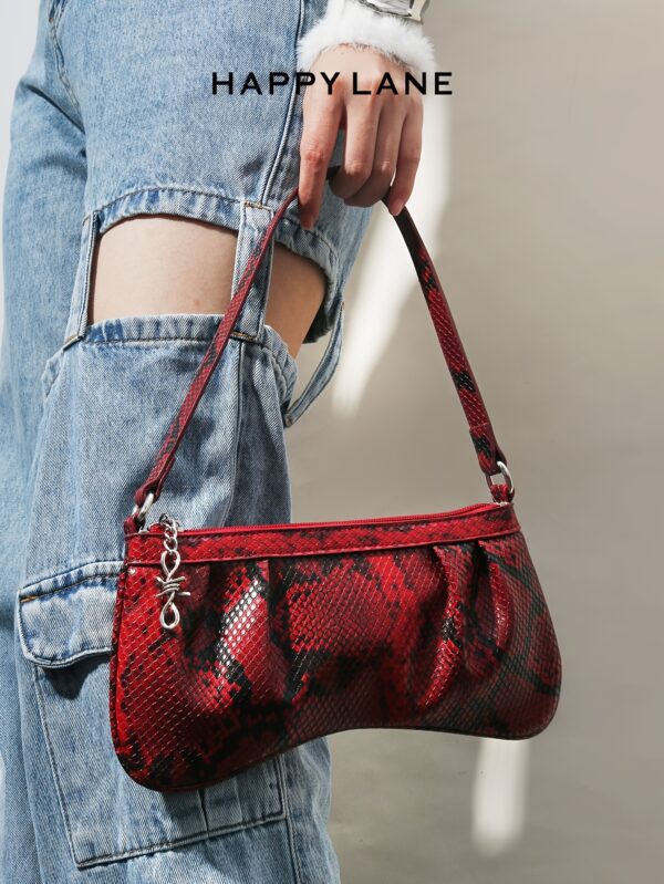 HAPPY LANE Red Snake Pattern Shoulder Bag – Stylish Synthetic Leather Underarm Purse with Zipper Closure - Image 8