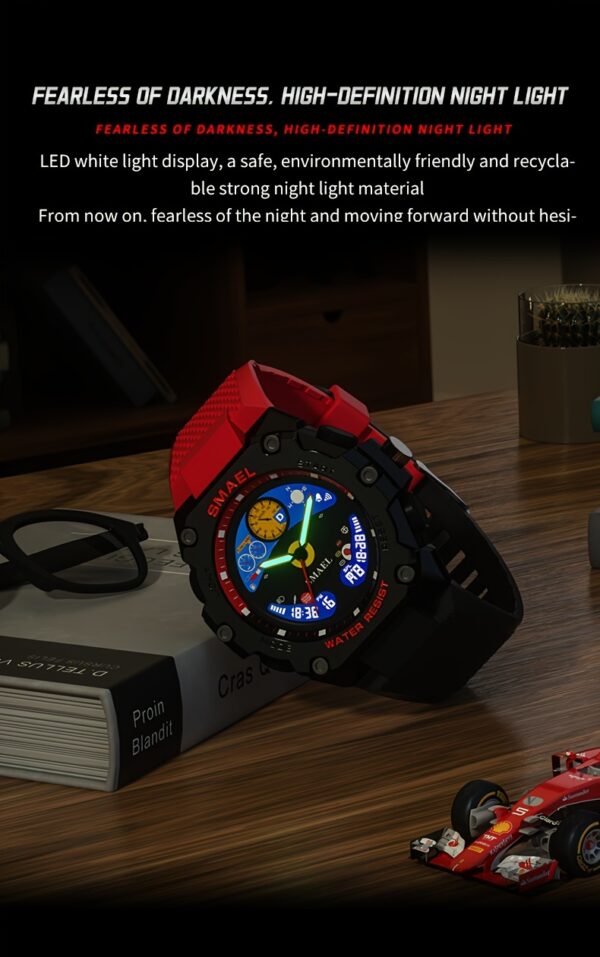 SMAEL Outdoor Sports Watch – Racing Dashboard Design, LED Stopwatch & Quartz Movement – For Men & Women - Image 18