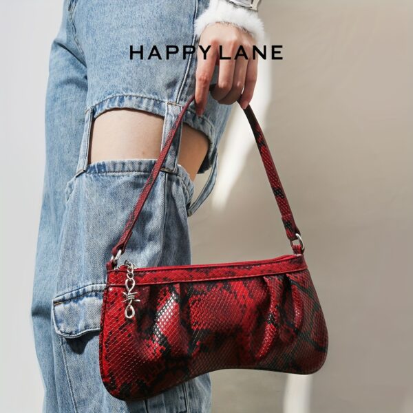 HAPPY LANE Red Snake Pattern Shoulder Bag – Stylish Synthetic Leather Underarm Purse with Zipper Closure - Image 5