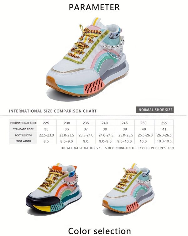 Sparkling Bead Chain Mid-Top Sneakers – Women's Fashion Lace-Up Casual Shoes, Breathable Mesh for All Seasons - Image 15