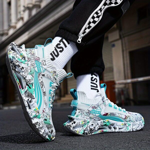 Shock-Absorbing Breathable Graffiti Blade Sneakers – Men's Lace-Up Running Shoes - Image 55