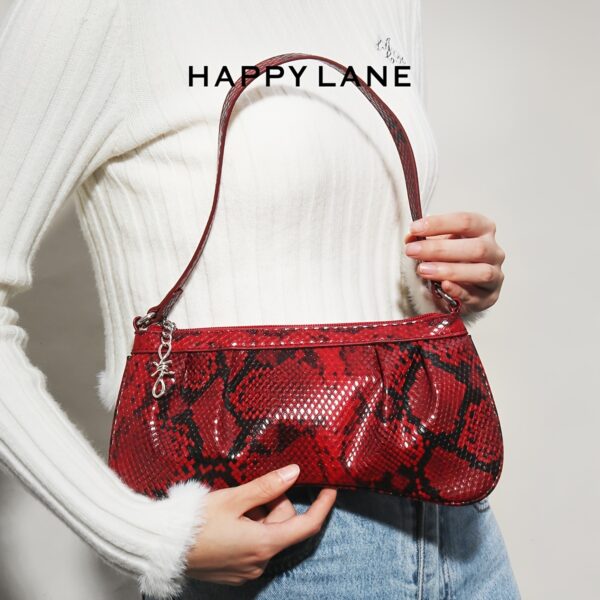 HAPPY LANE Red Snake Pattern Shoulder Bag – Stylish Synthetic Leather Underarm Purse with Zipper Closure