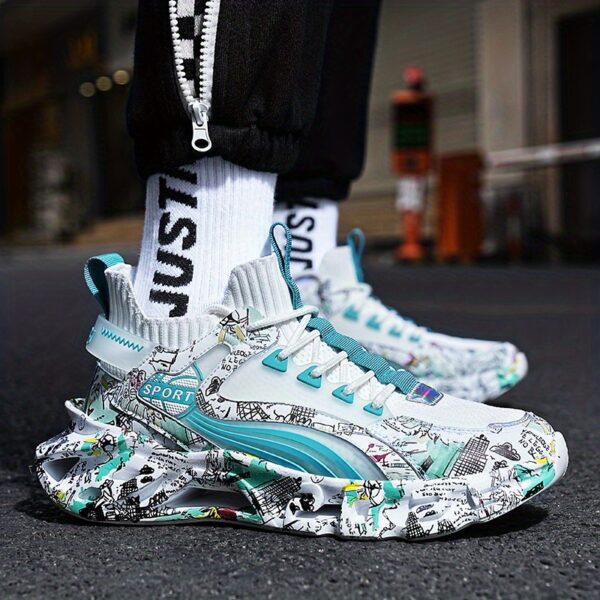 Shock-Absorbing Breathable Graffiti Blade Sneakers – Men's Lace-Up Running Shoes - Image 54
