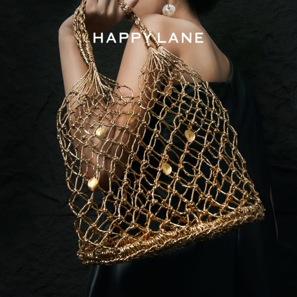 HAPPY LANE Luxurious Golden Mesh Tote Bag – Stylish Sequin Shoulder & Handbag for Women - Image 2
