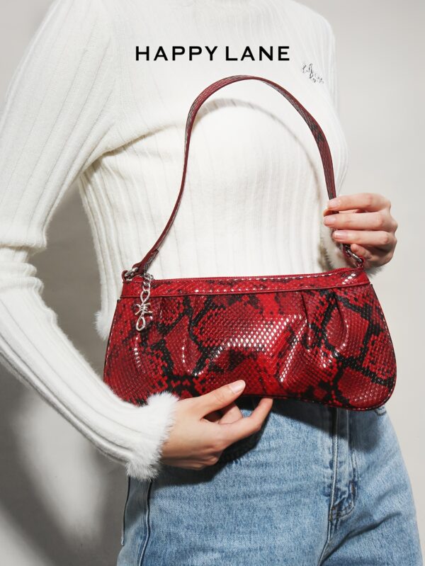 HAPPY LANE Red Snake Pattern Shoulder Bag – Stylish Synthetic Leather Underarm Purse with Zipper Closure - Image 10
