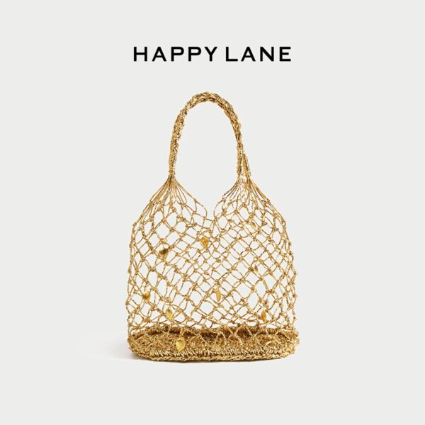 HAPPY LANE Luxurious Golden Mesh Tote Bag – Stylish Sequin Shoulder & Handbag for Women - Image 5