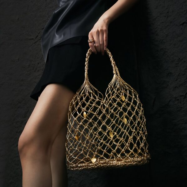 HAPPY LANE Luxurious Golden Mesh Tote Bag – Stylish Sequin Shoulder & Handbag for Women - Image 9