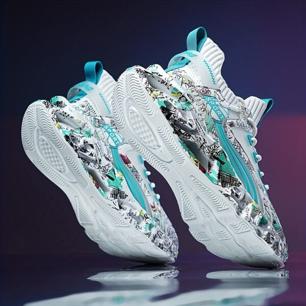 Shock-Absorbing Breathable Graffiti Blade Sneakers – Men's Lace-Up Running Shoes - Image 14