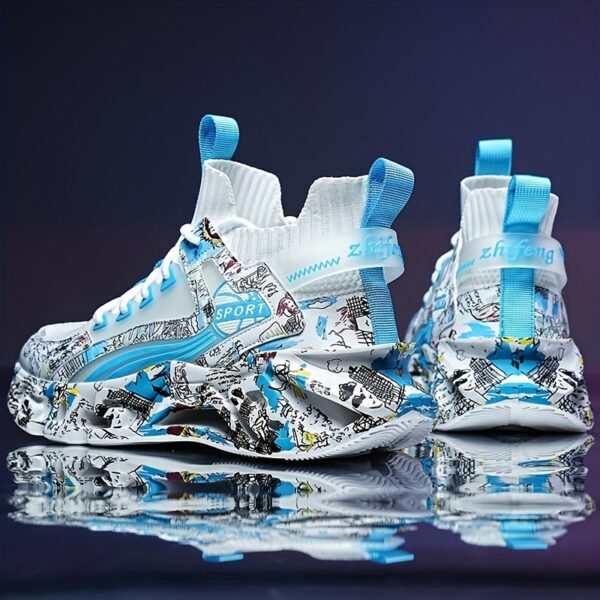 Shock-Absorbing Breathable Graffiti Blade Sneakers – Men's Lace-Up Running Shoes - Image 12