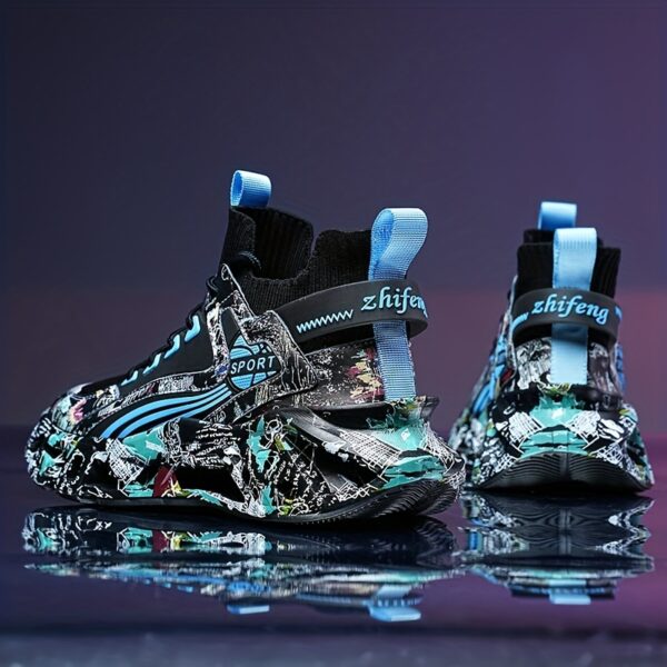 Shock-Absorbing Breathable Graffiti Blade Sneakers – Men's Lace-Up Running Shoes - Image 8