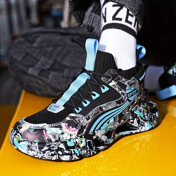 Shock-Absorbing Breathable Graffiti Blade Sneakers – Men's Lace-Up Running Shoes - Image 49