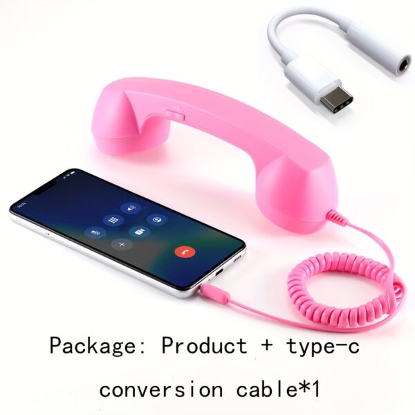 Retro Wired Telephone Handset with Type-C Adapter – Compatible with iPhone 15/16 & Android, Mic, 3.5mm Jack, Tangle-Free Cable - Image 4